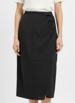 Black Long Satin Skirt with Slit